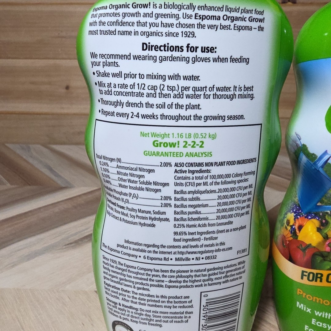 Espoma Organic GROW~ Growth & Greening ~8 oz Concentrate Organic Gardening 2 Pk