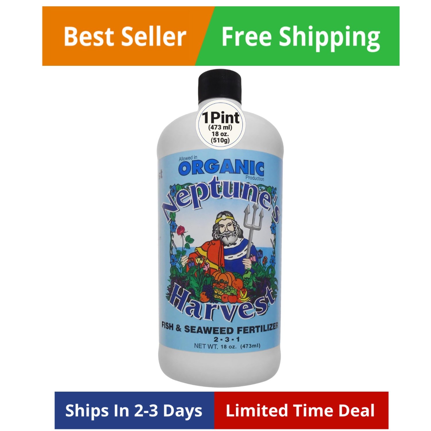 Fish & Seaweed Liquid Fertilizer 2-3-1 – 18oz Pint – Plant Food for Garden – …