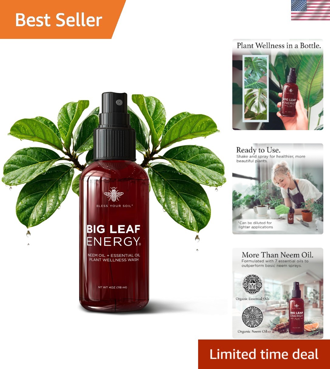 Neem Oil Spray for Plants – Big Leaf Energy, with Essential Oils – Ready-to-U…