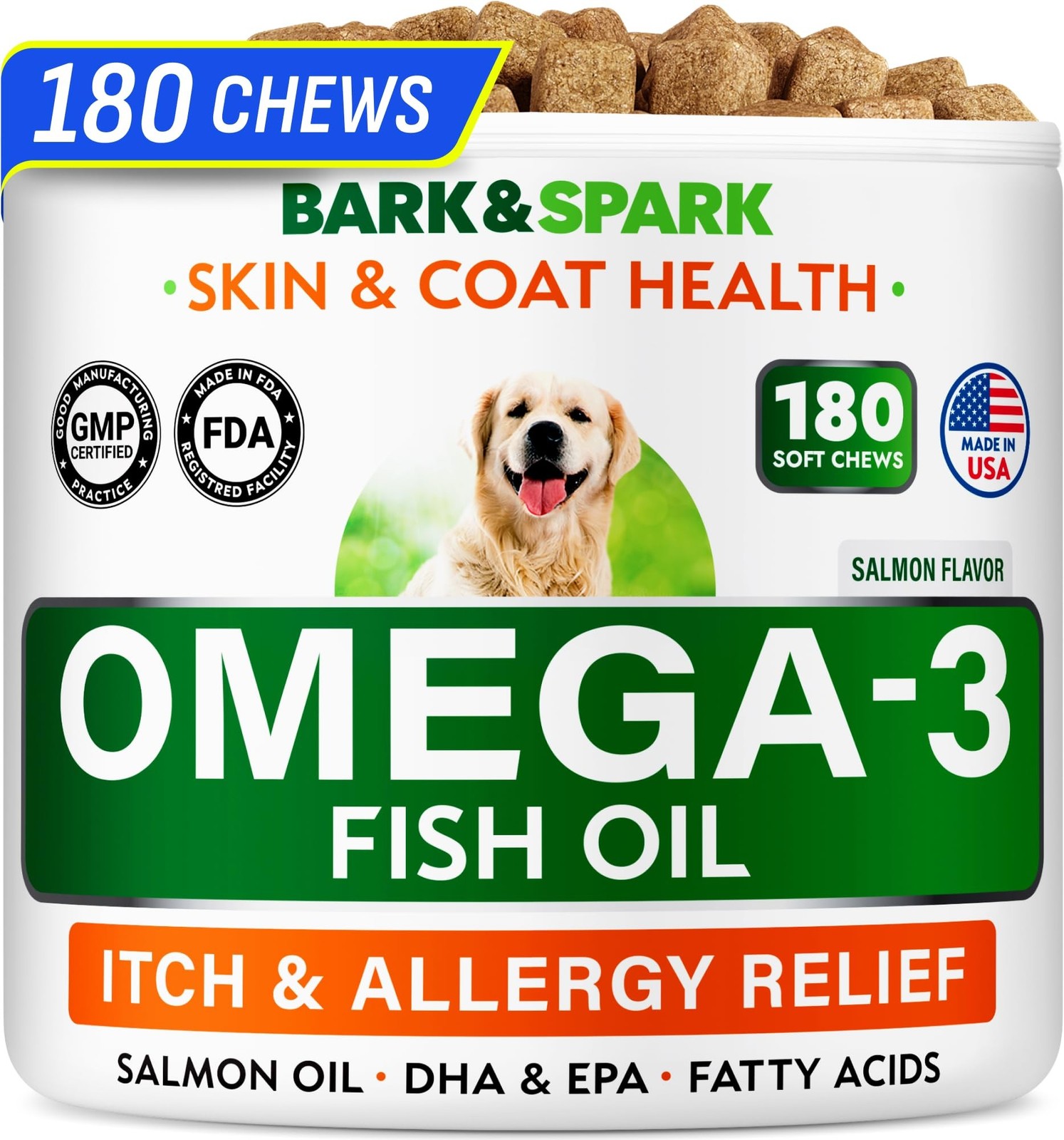 BARK&SPARK Omega 3 for Dogs and Cats-180 Fish Oil Treats for Dogs & Cats Shed…