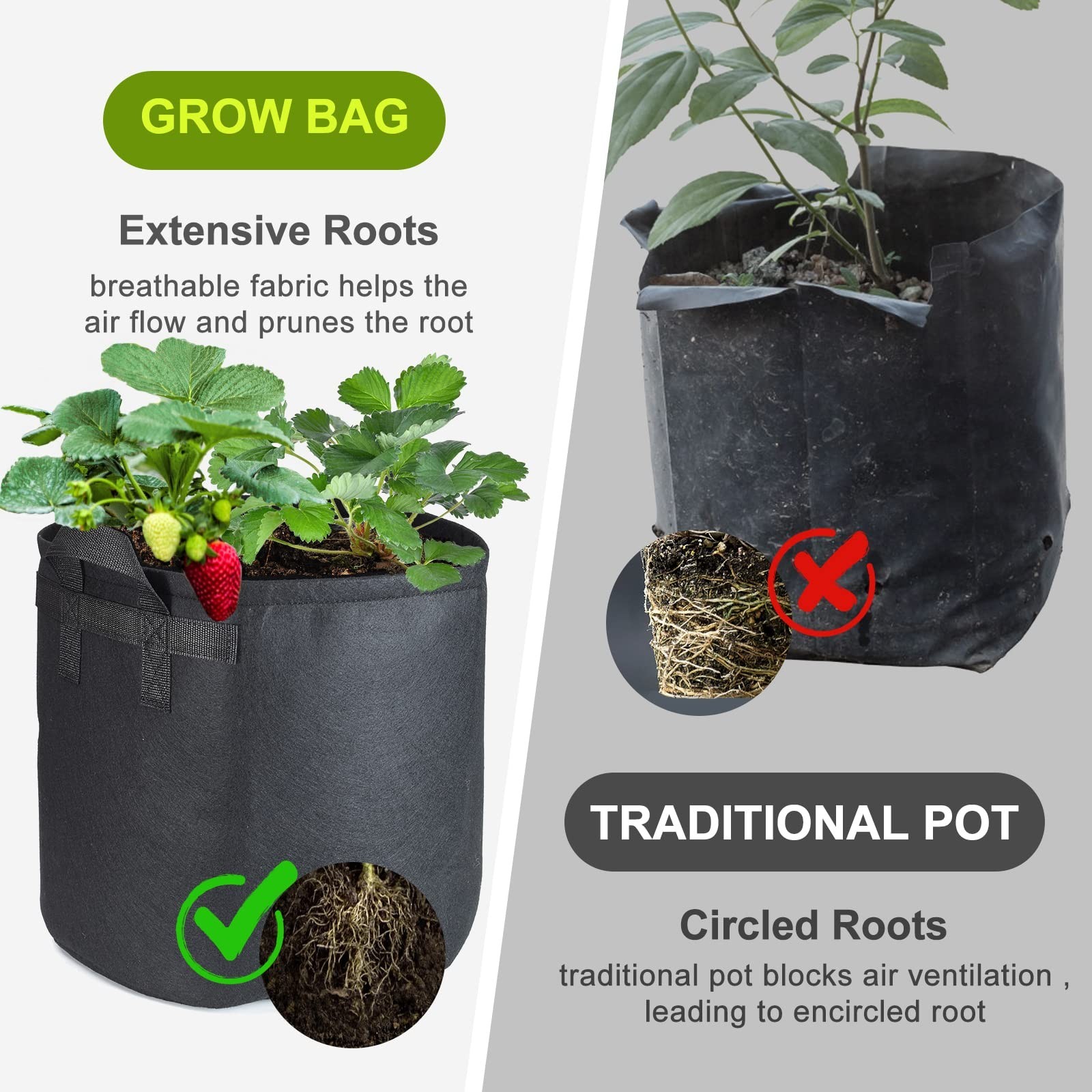 6-Pack 12 Gallon Grow Bags | 300G Thickened Nonwoven, Plant Fabric Pots, Rein…