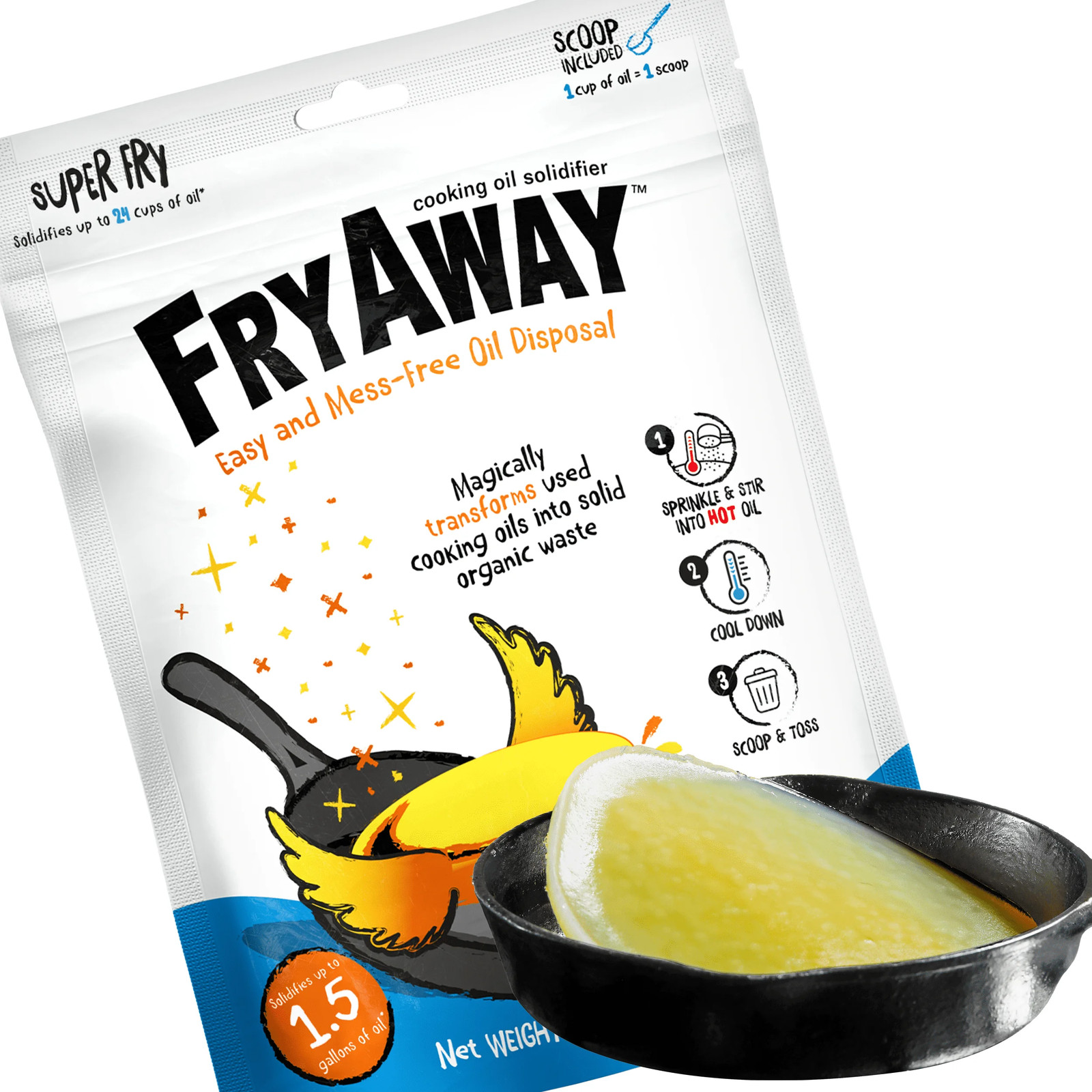 Super Fry Use Cooking Oil Solidifier Powder, 100% Plant-Based Disposal, for up t