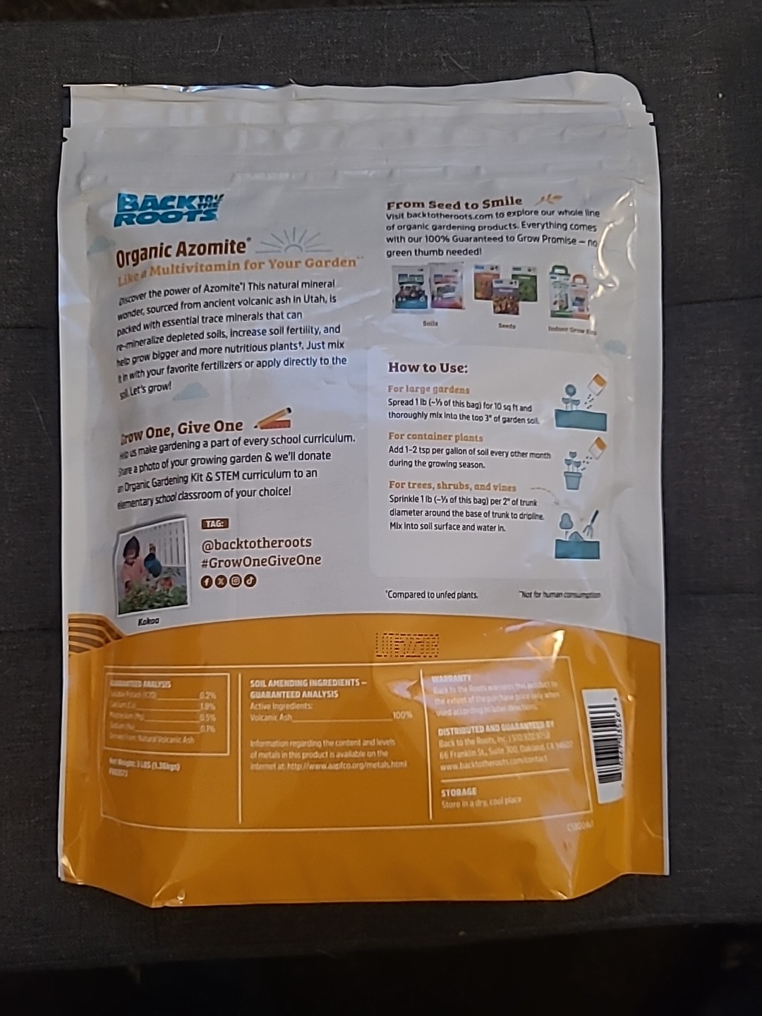 Back To Roots Azomite 3 Lb Bag