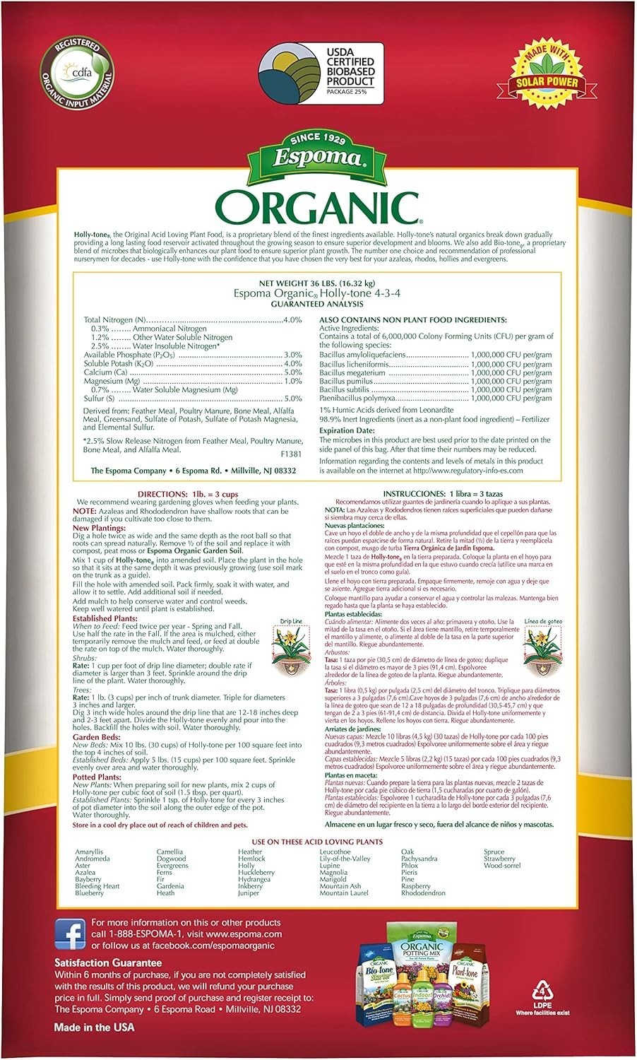 Espoma HT36 Holly-Tone Organic Plant Food Fertilizer 36lbs