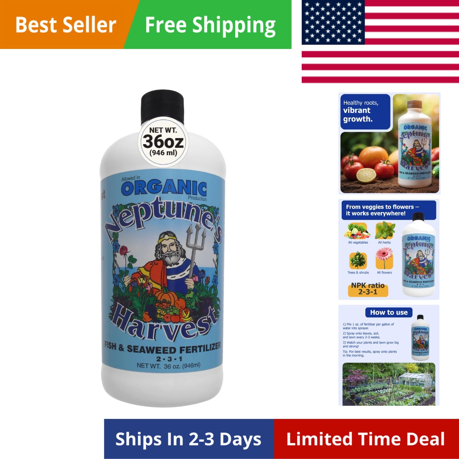 Fish & Seaweed Liquid Fertilizer 2-3-1 – 36oz Bottle – Plant Food for Garden …