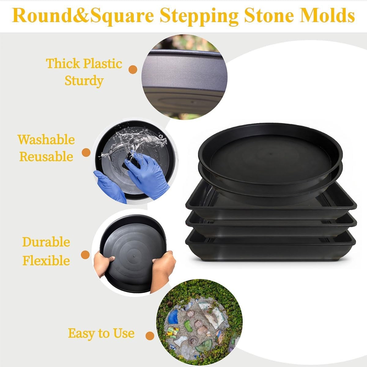 Round Stepping Stone Molds, 4 Size Cement Paver Molds for Concrete 12.7” 13.2”