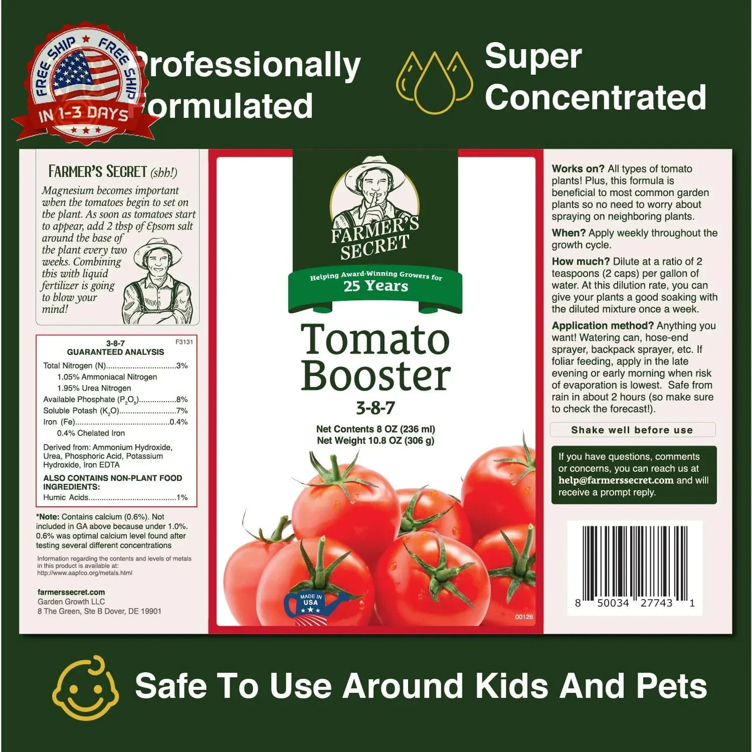 Tomato Booster Fertilizer – Super Concentrated – 3:8:7 Ratio For