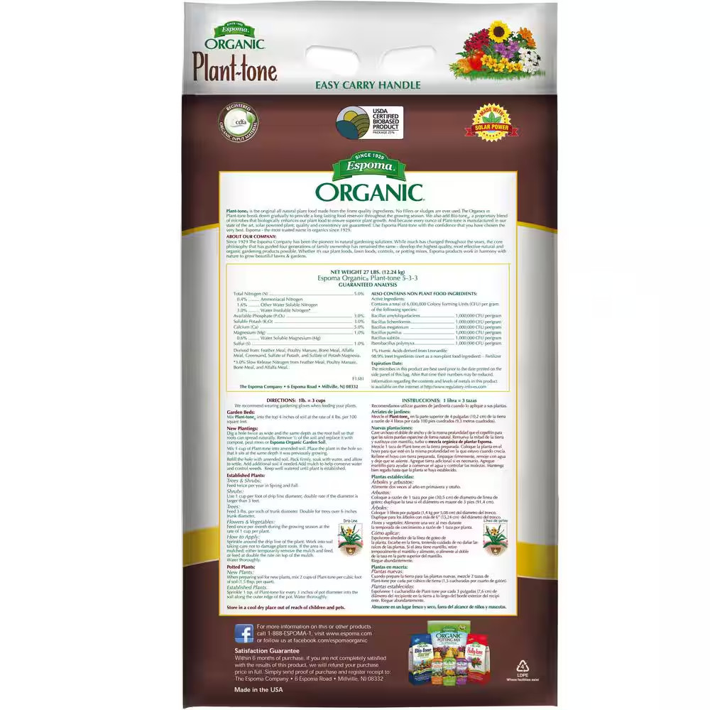 27 Lb. Organic All Purpose Plant Tone Fertilizer Free Shipping New