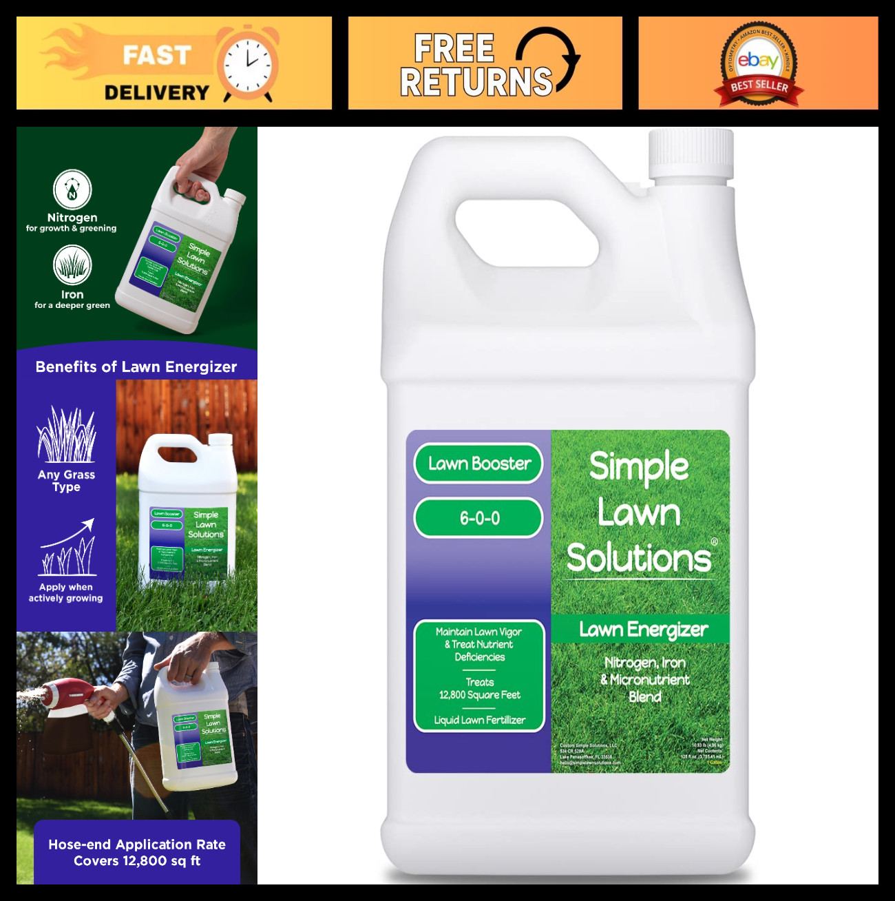 Commercial Lawn Energizer – Nitrogen & Iron Fertilizer Booster Spray for All Gra