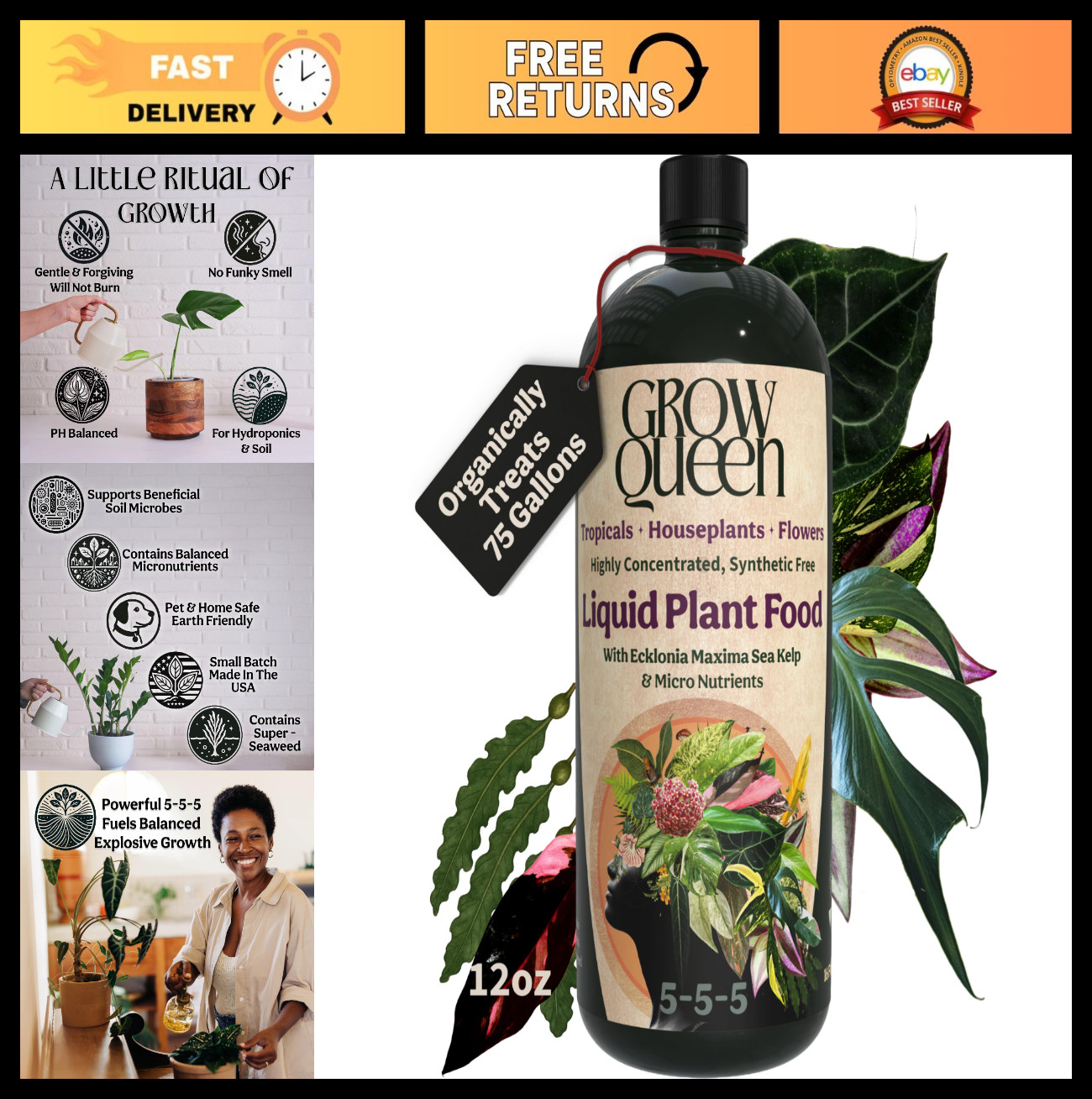 Organic Liquid Indoor Plant Food – All-Purpose Fertilizer with Sea Kelp, 12oz