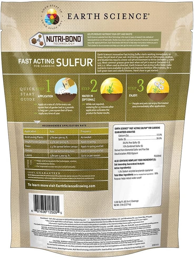 Fast Acting Sulfur Granules – 5lb – Reduces Soil pH & Nutrient Runoff Improves