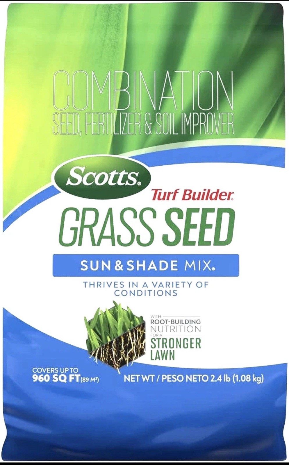 SCOTTS GRASS SEED Turf Builder Sun & Shade Mix 960 Sq ft 2.4LB. Lot Of 2 Bags