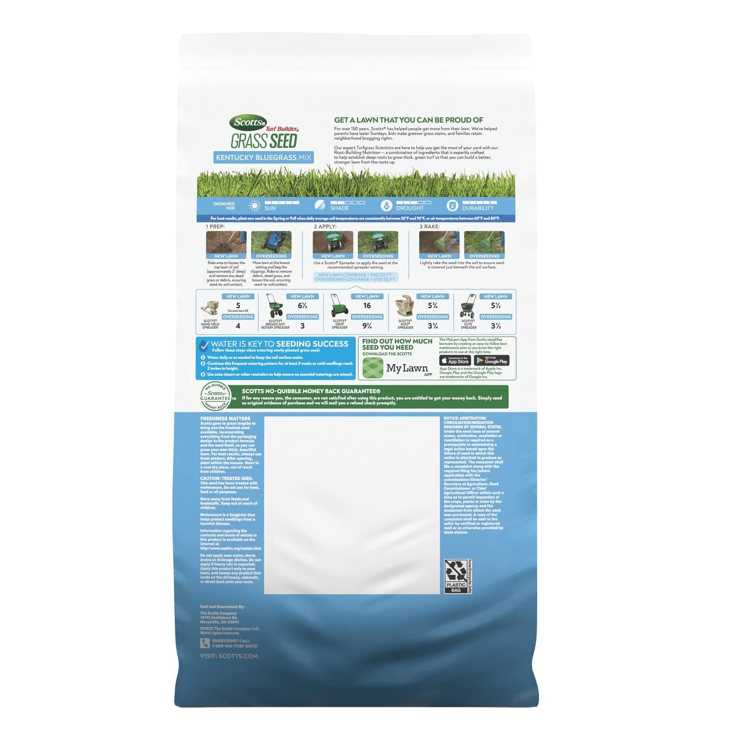 Kentucky Bluegrass Seed Mix 5.6 lbs – Lawn Fertilizer & Soil Improver, Covers 3,