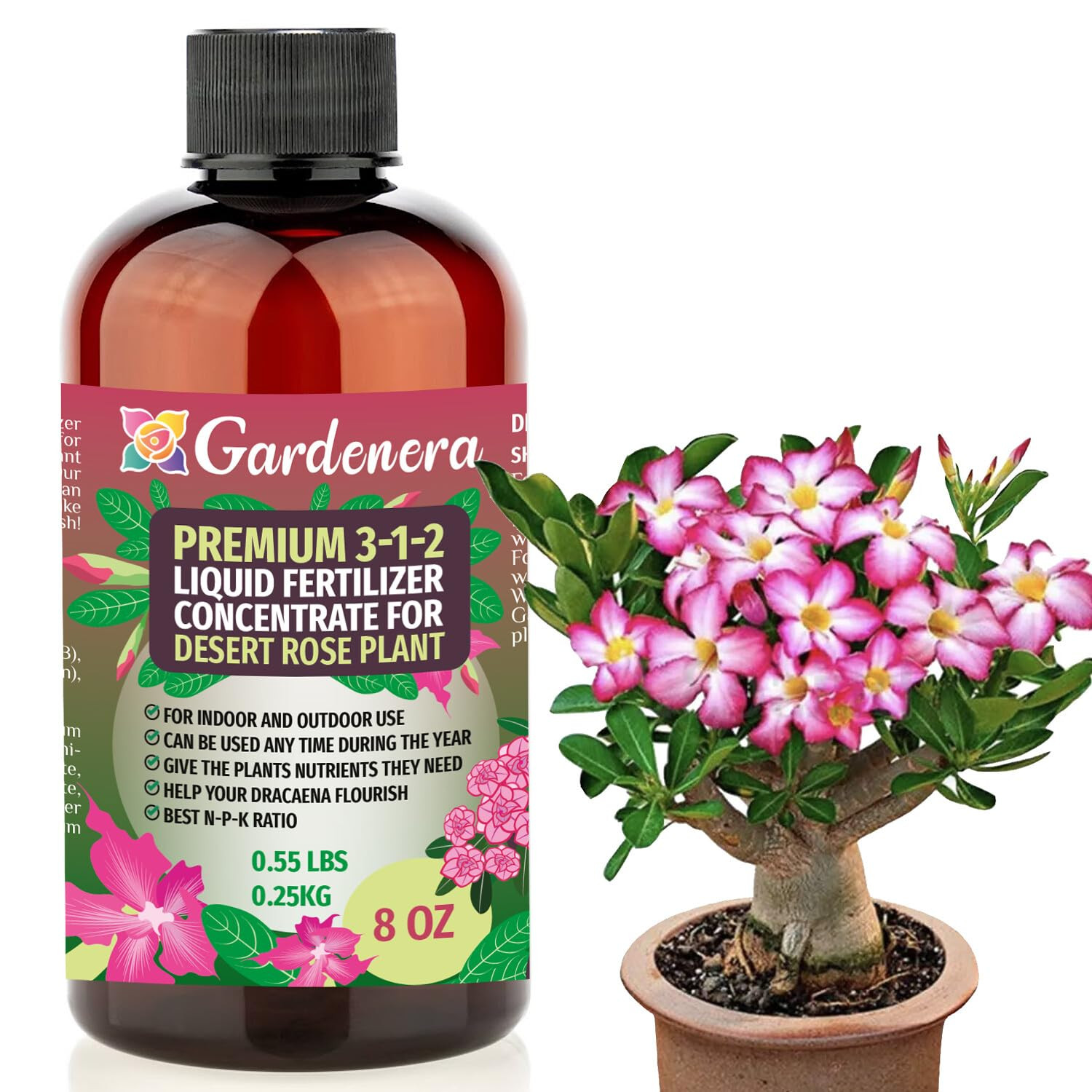 Premium Liquid Desert Rose Plant Fertilizer – 3-1-2 Concentrate for Indoor Plant