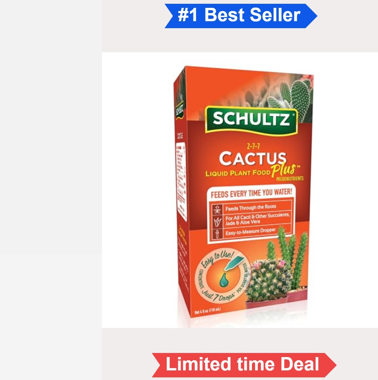Liquid Plant Food Cactus Fertilizer 2-7-7 4 Ounce Drops Per Watering Indoor