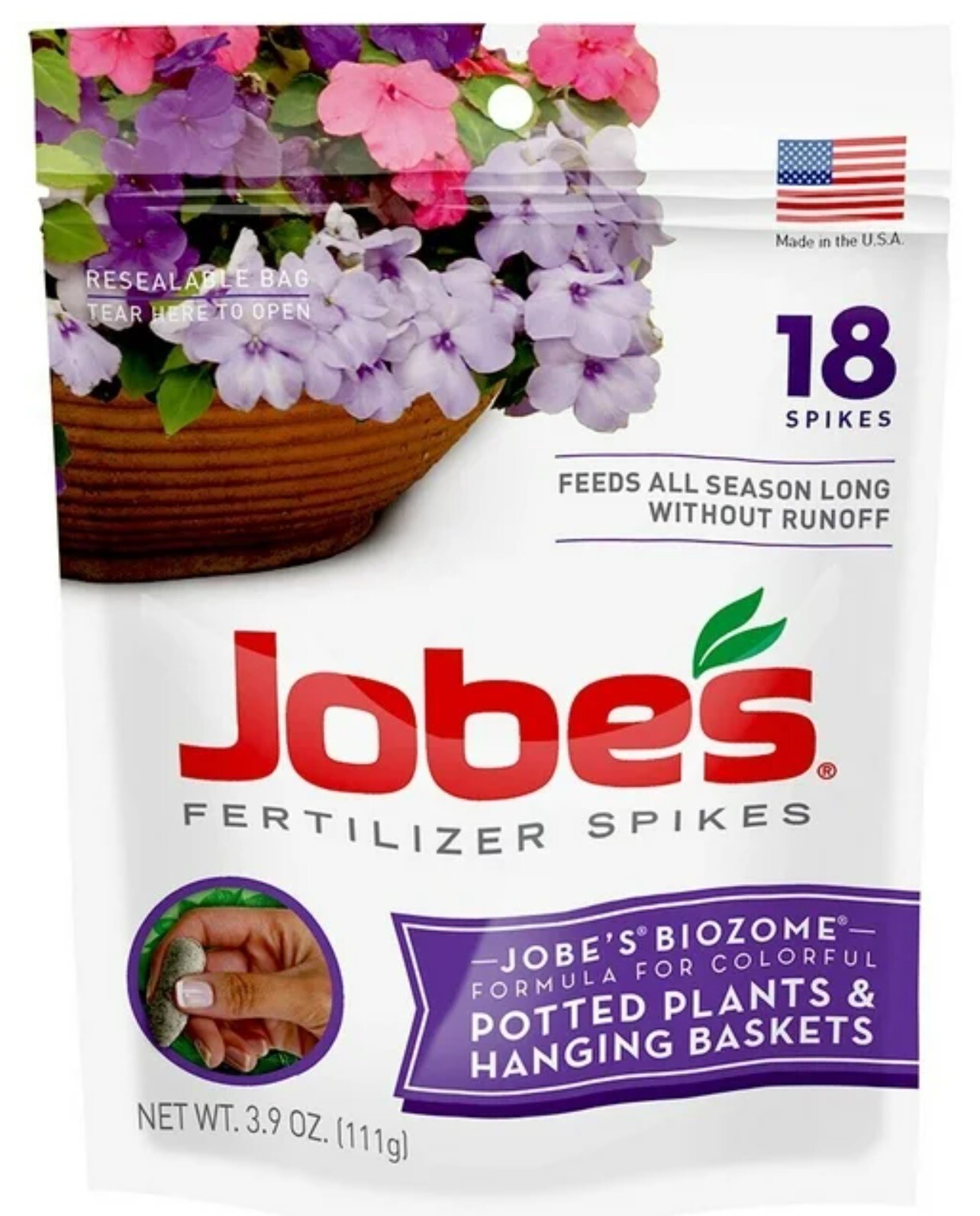 Jobe’s 06105 18 Count 8-9-12 Potted & Hanging Plant Fertilizer Spikes – 4 Pack