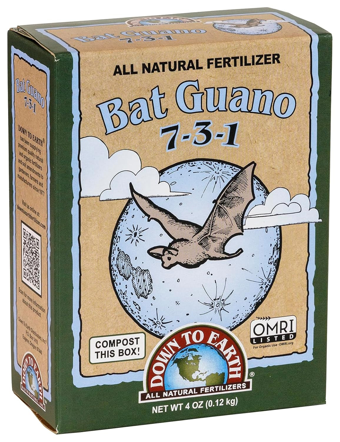 Down to Earth Organic Bat Guano Fertilizer Mix 7-3-1, 4Oz