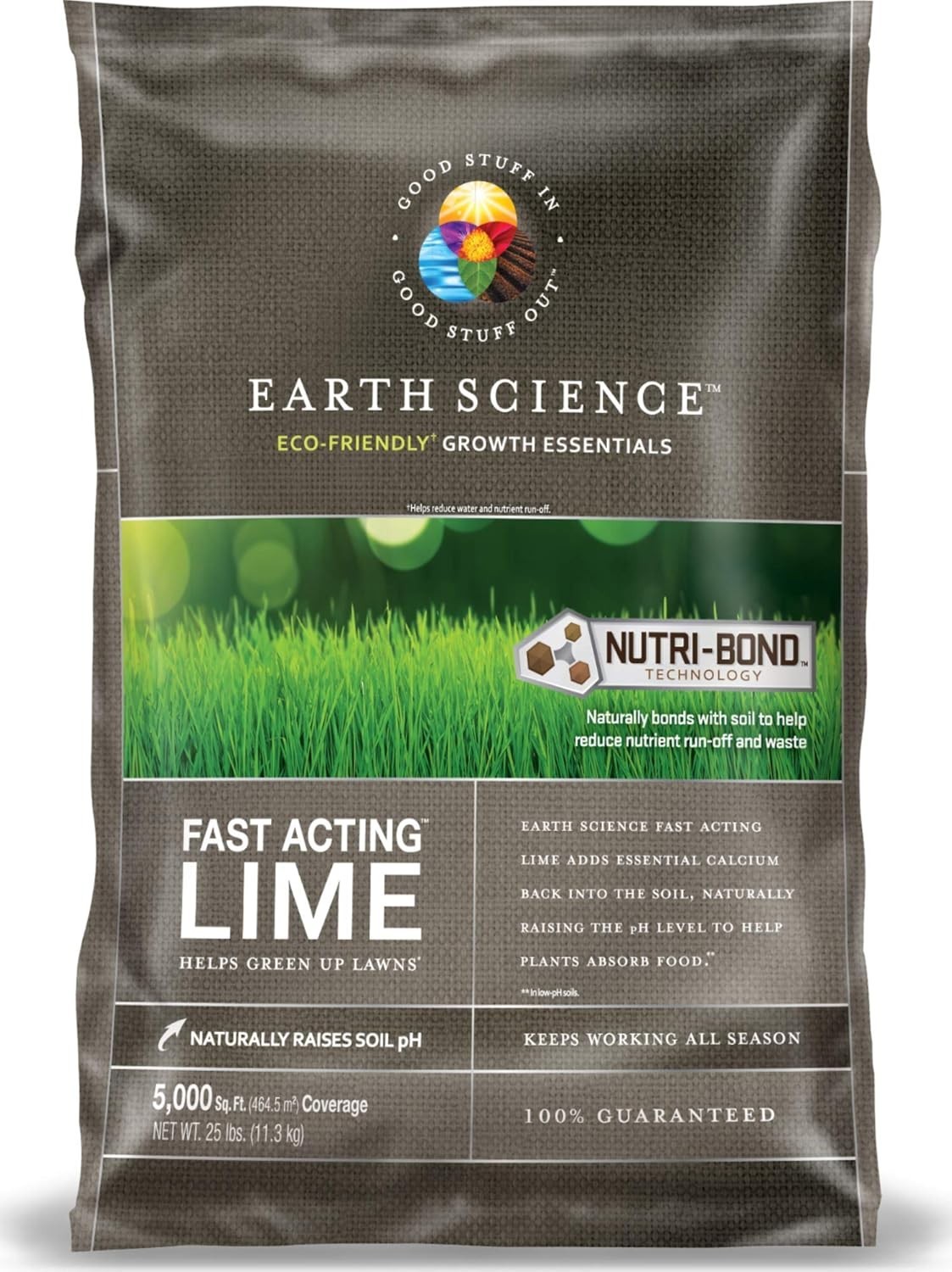 Earth Science Fast Acting Lime, 5000 sq ft coverage, 25lb, Helps Green Up Lawns