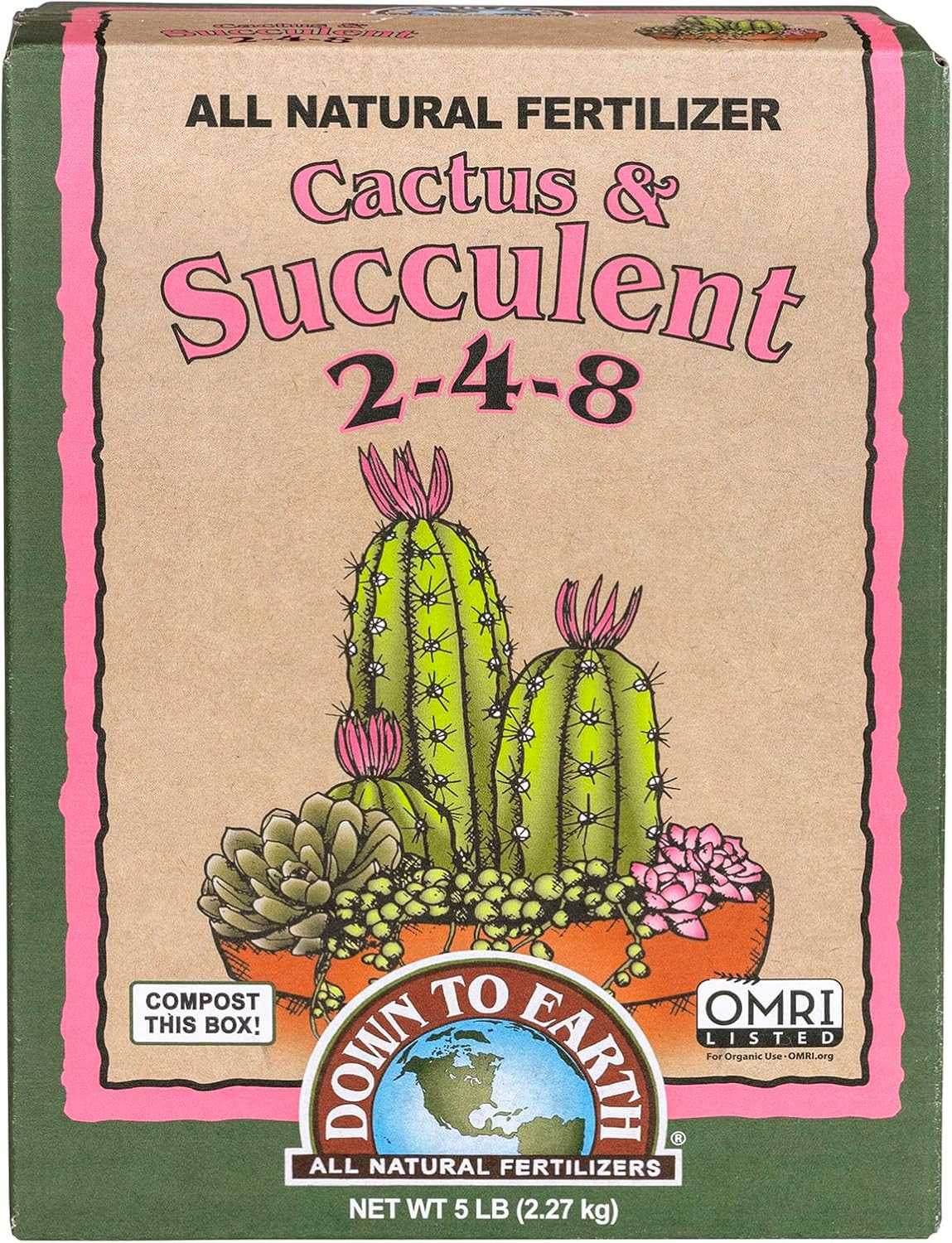 Cactus & Succulent Mix 2-4-8, 5 Lb Box Organic Plant Food for Cactuses, Agaves,