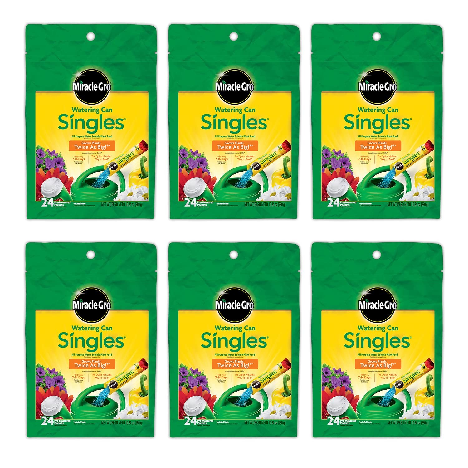 Miracle-Gro Watering Can Singles 24 Pre-Measured Packets Plant Food 6 Pack