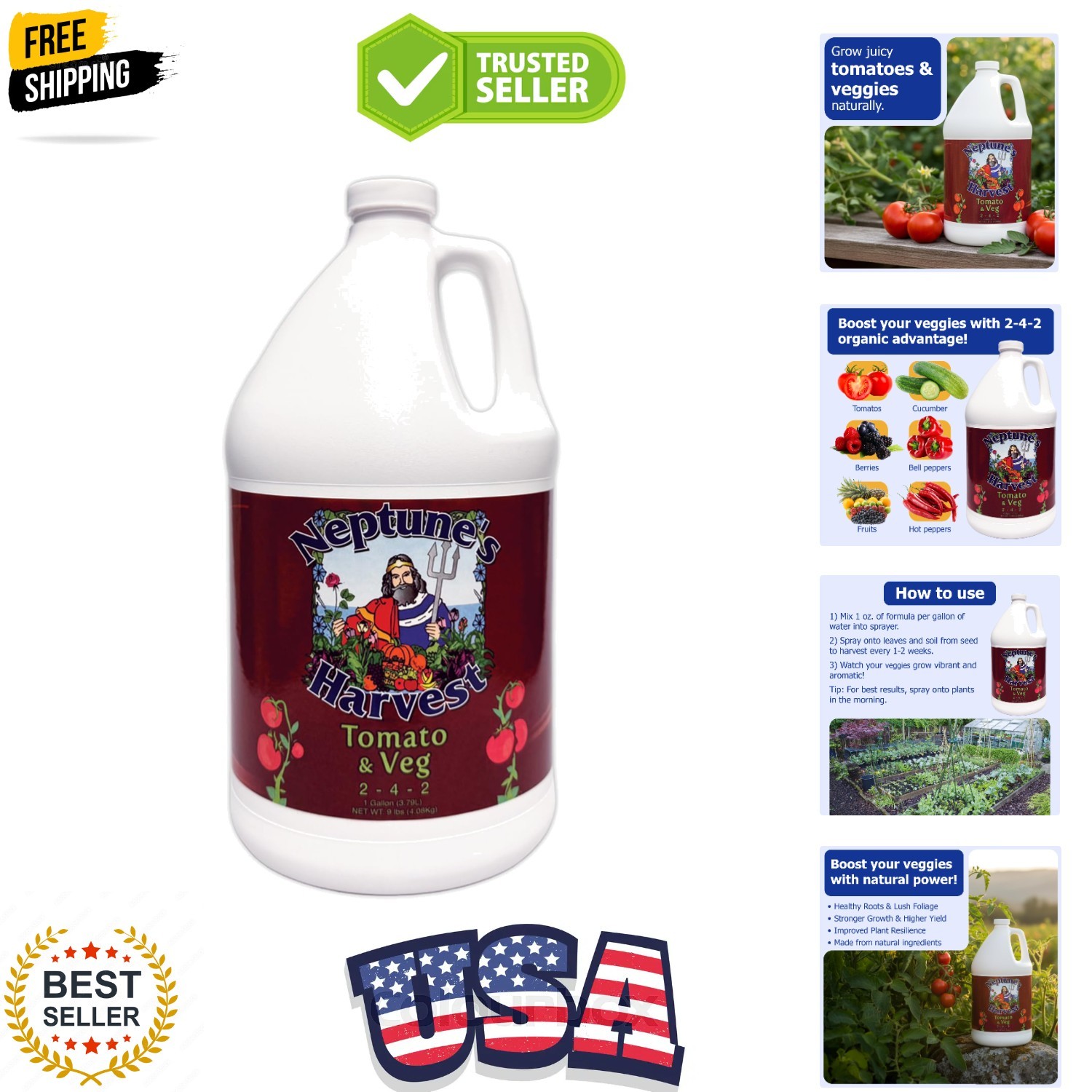 Neptune’s Harvest Organic Tomato & Vegetable Plant Fertilizer 2-4-2 – Liquid …