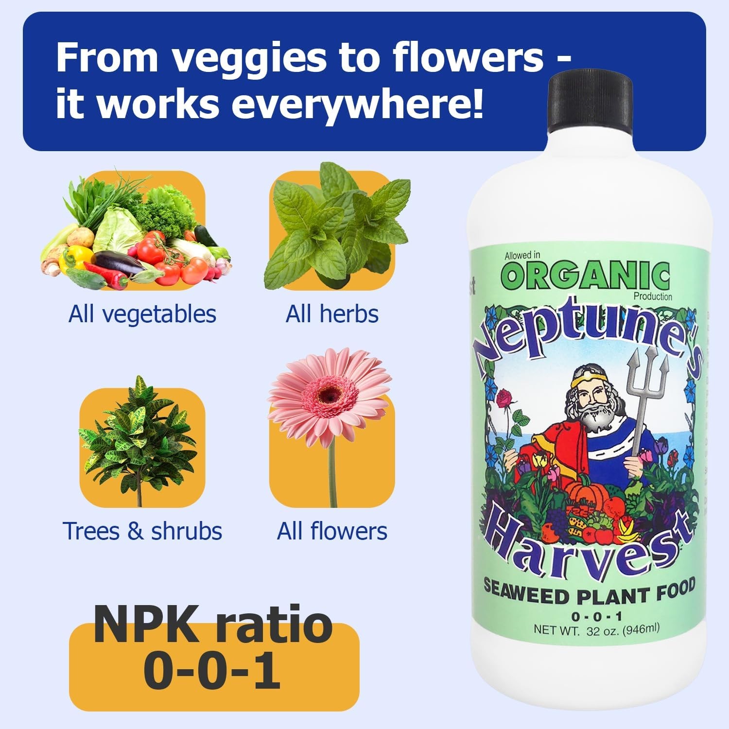Seaweed Plant Food 0-0-1 – Multi-Purpose Organic Liquid Fertilizer – Indoor