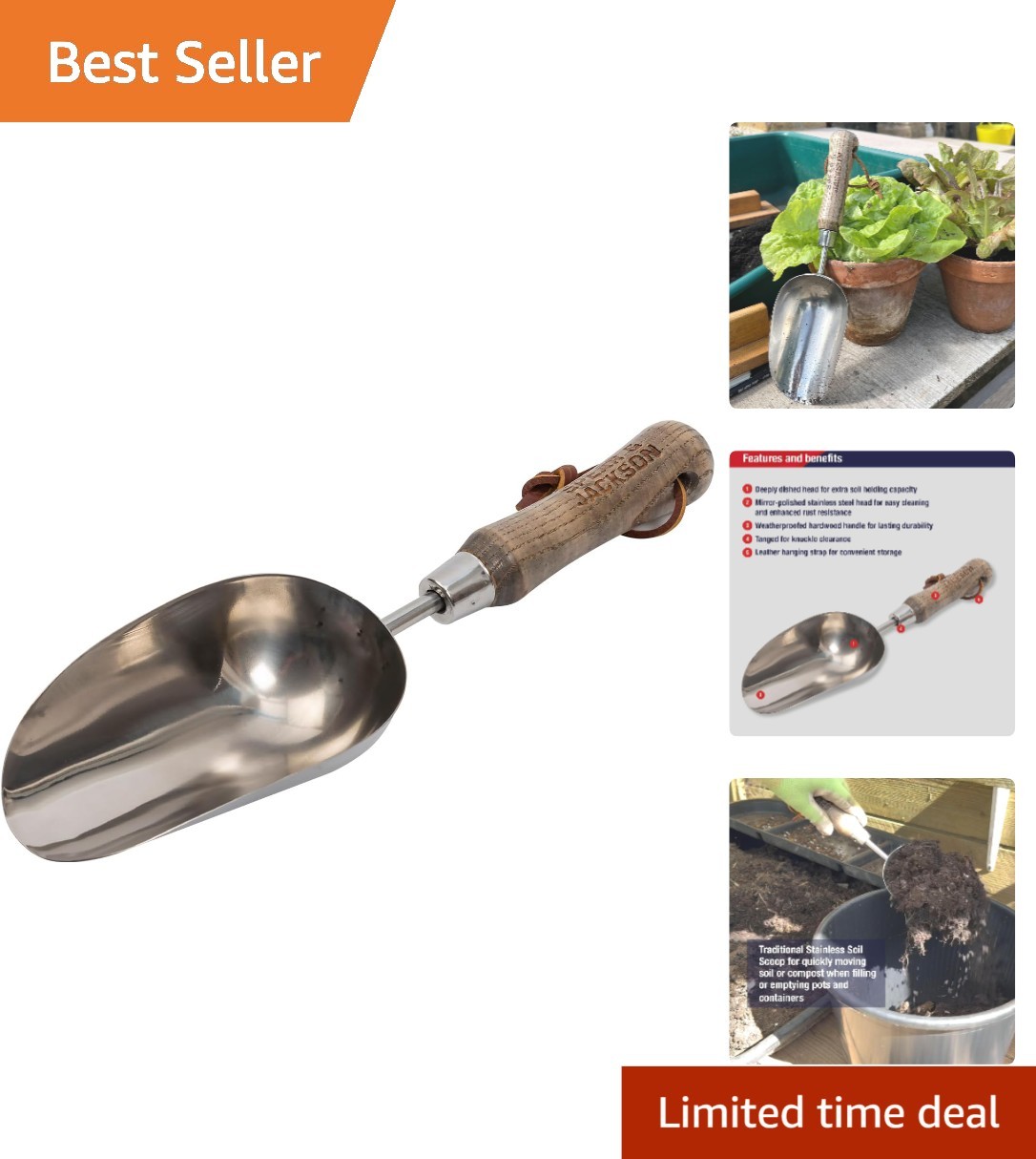 5060SS Traditional Stainless Steel Soil Scoop – 12.8 Inch Gardening Tool