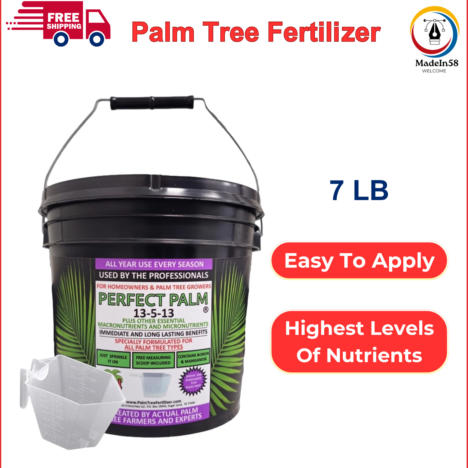 7 LB. Dual Action Palm Tree Fertilizer W/ Free Measuring Scoop, Palm Tree Health