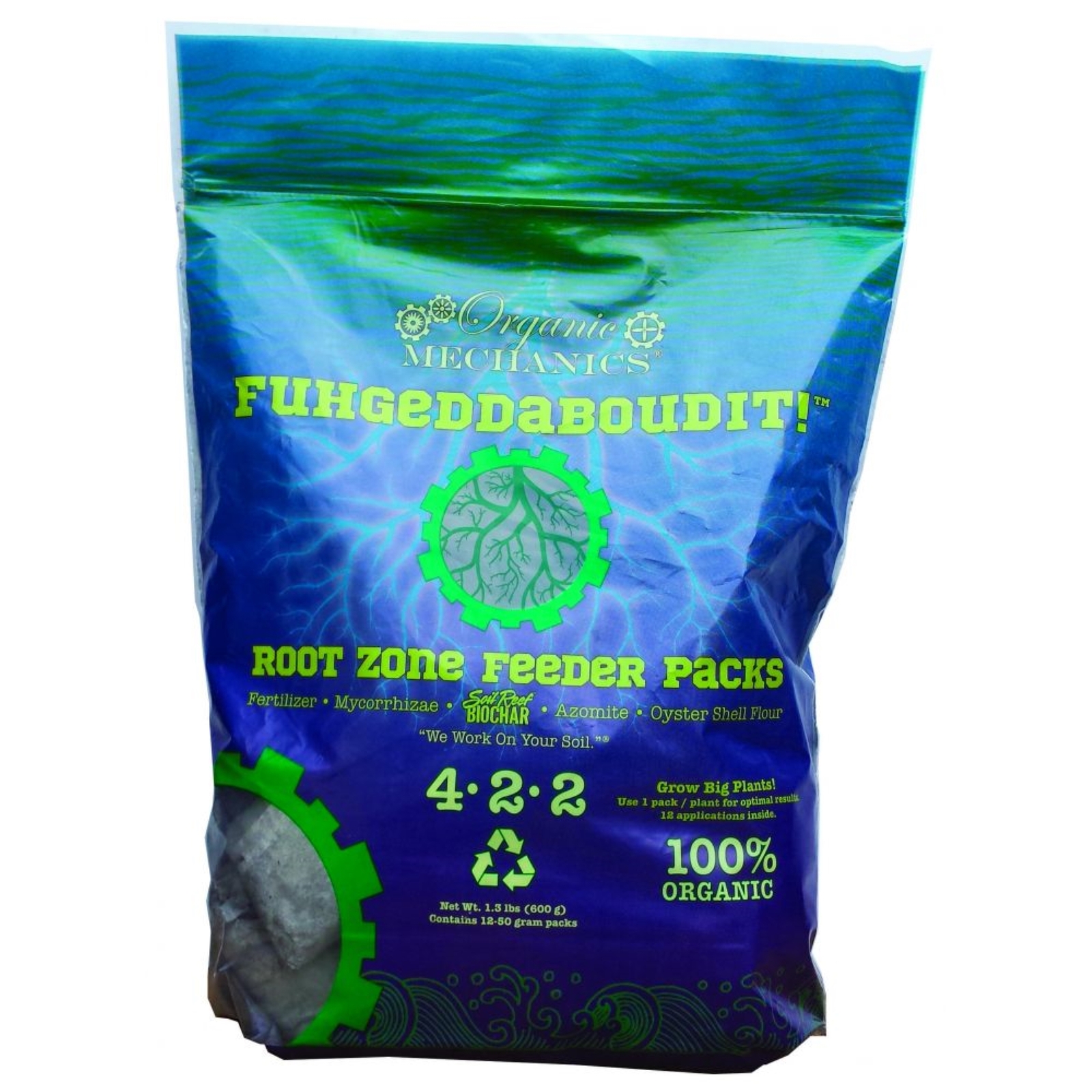 Organic Mechanics Fuhgeddaboutit! Root Zone Feeder 4-2-2 1.6 lbs 12 pcks per bag