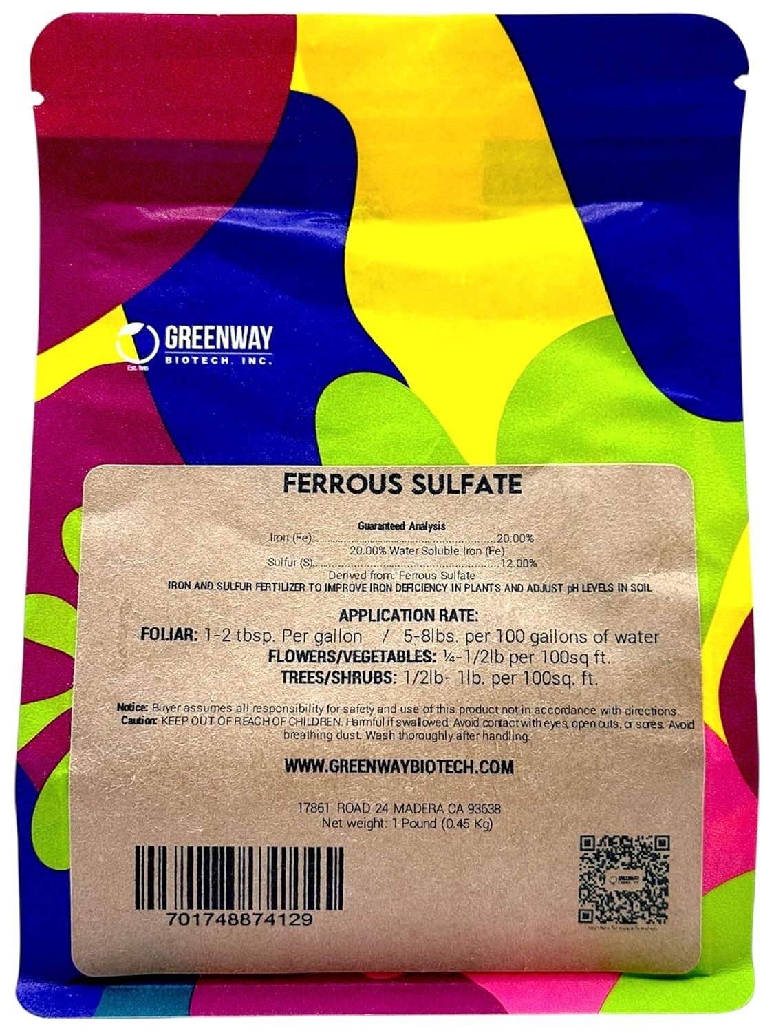 Water Soluble Ferrous Sulfate Heptahydrate – 1 lb Organic Fertilizer for Growth