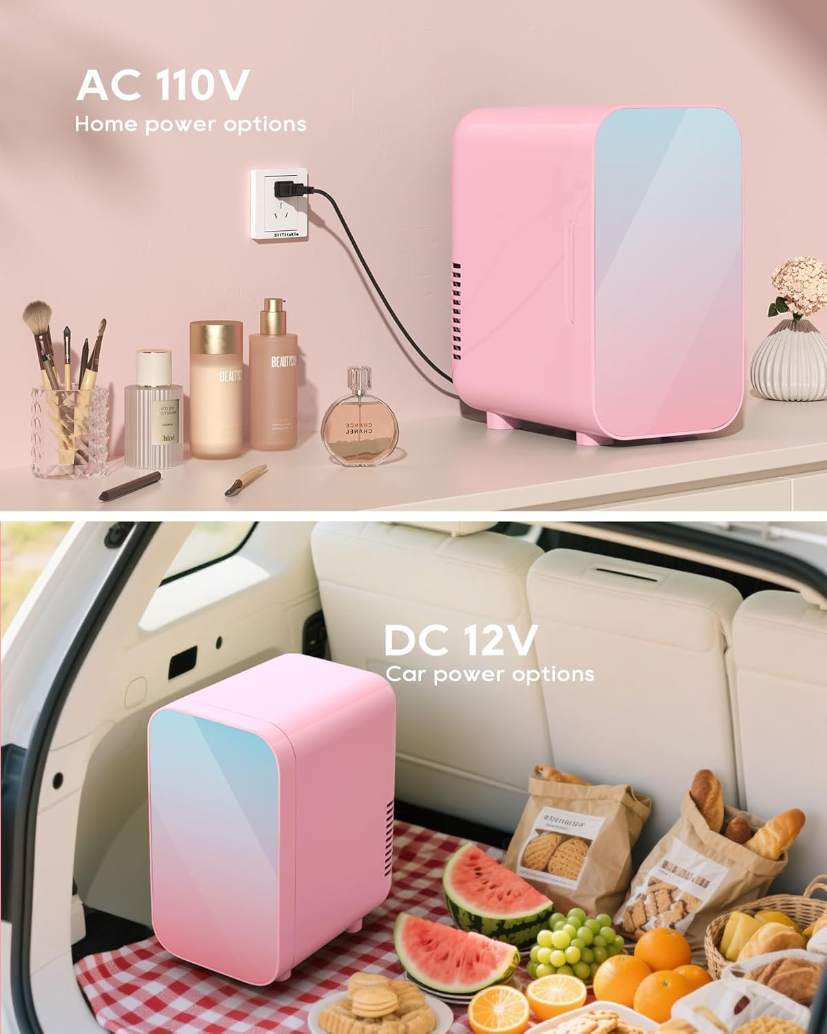 Mini Fridge, 6 Liter/8 Can Skincare Fridge, 110V AC/DC Portable Thermoelectric C