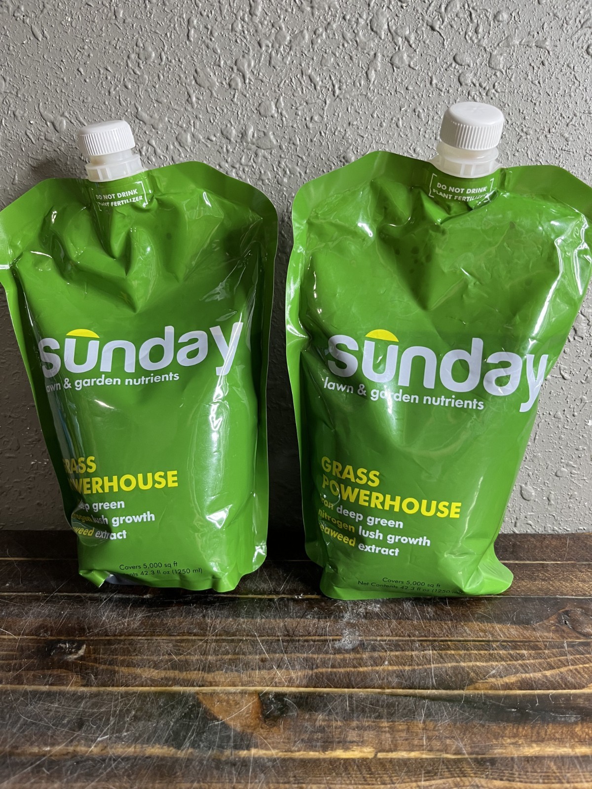Sunday Grass Powerhouse Lawn Fertilizer 42.3oz Pouch Lot of 2 Covers 10,000 sqft
