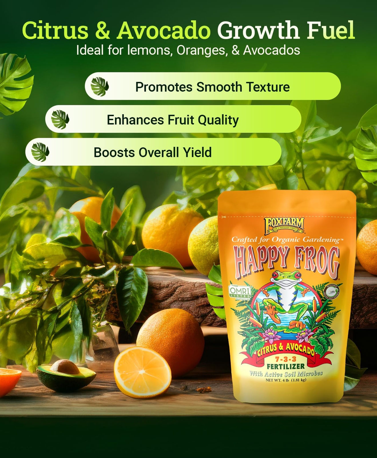 4 lb Organic Citrus Avocado Fertilizer for Lemon Orange Trees NPK 7 3 3