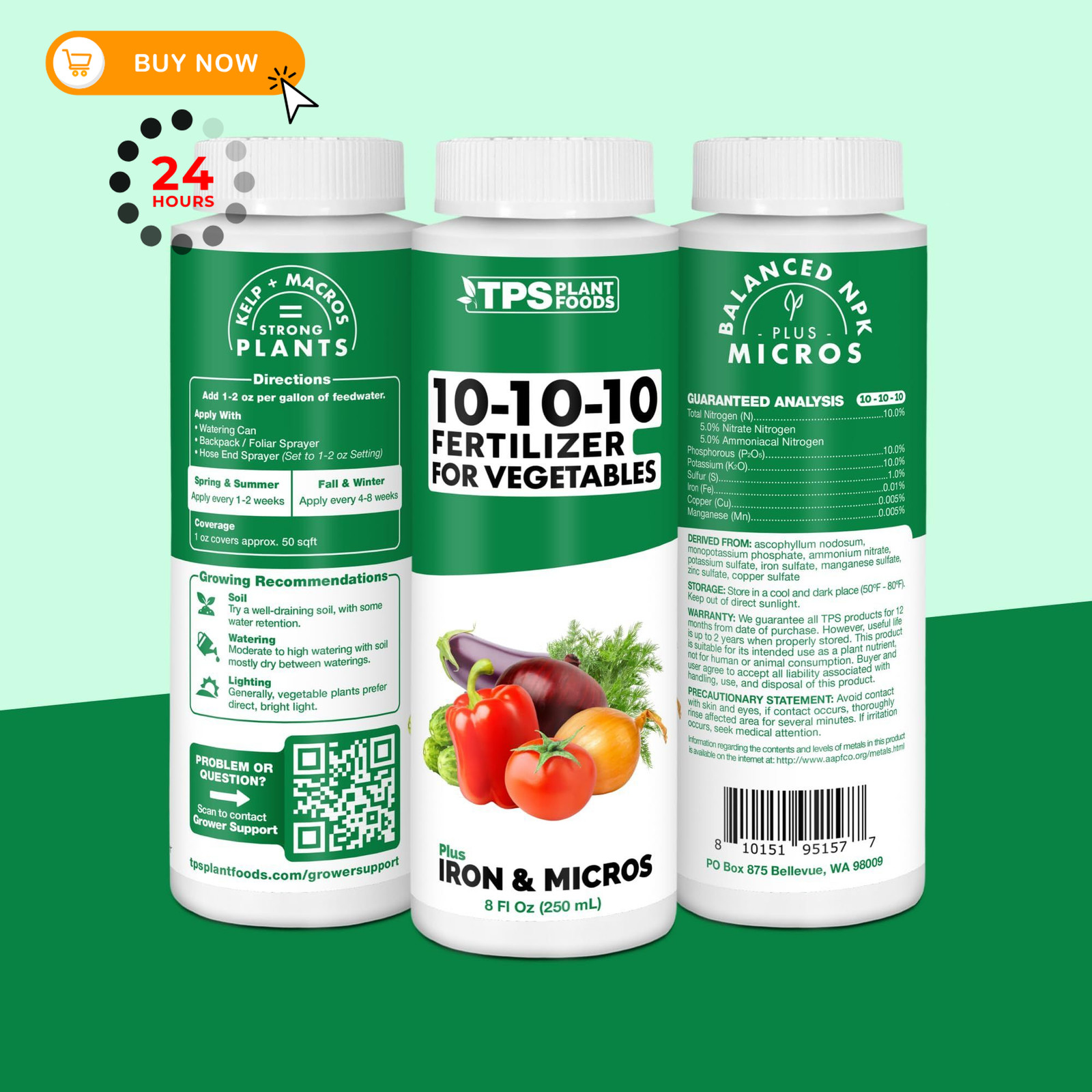 10-10-10 Fertilizer for Vegetables, Complete Liquid Plant 8 oz (1/2 Pint)