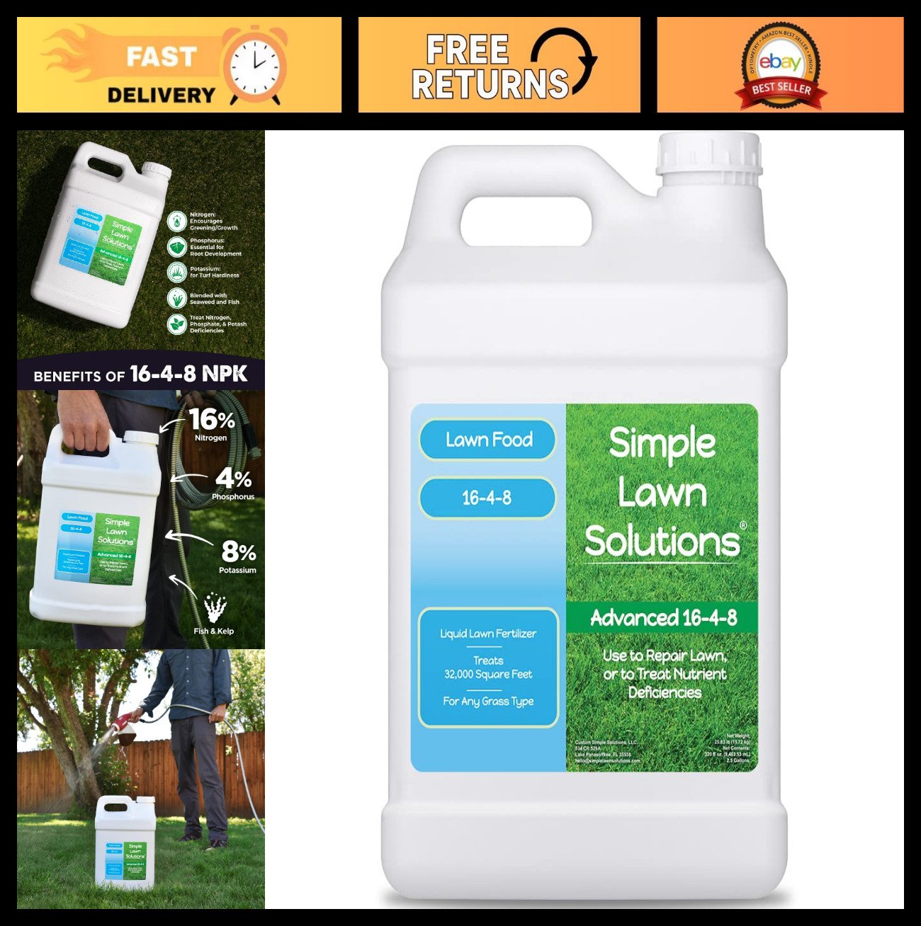 16-4-8 Liquid Lawn Fertilizer – Concentrated Spray for All Grass Types – Fish &