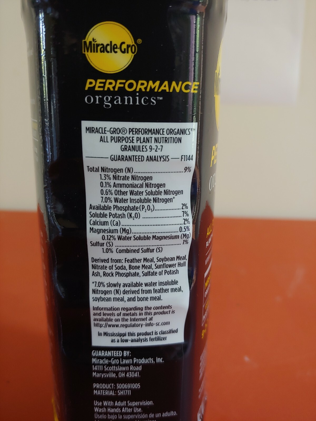 Miracle-Gro Performance Organics All Purpose Plant Nutrition Granules Food 1 lb
