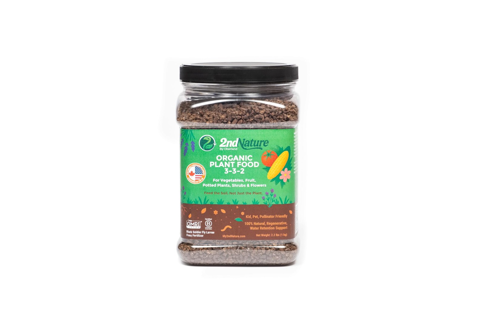 2nd Nature Organic Plant Food – BSFL Frass Pellets 2.2LB Shake-n-Spread Conta…