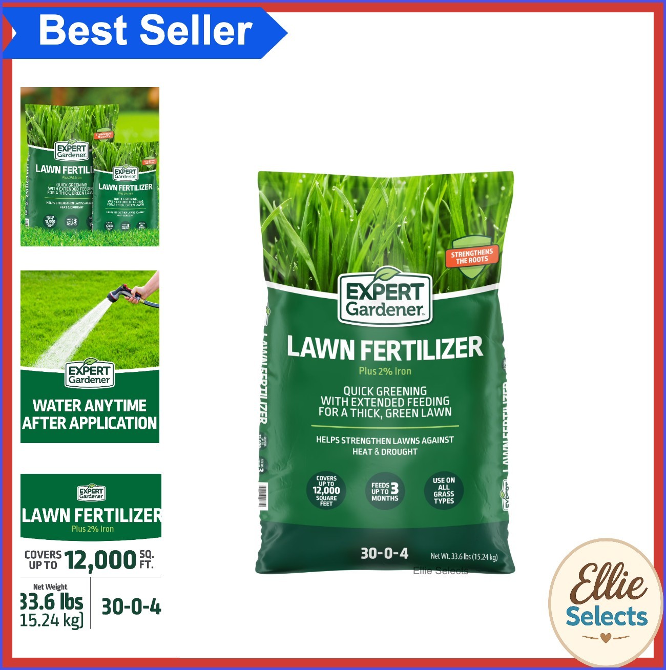 Lawn Food Fertilizer 30-0-4 Plus 2% Iron 33.6 lb Covers 12000 Sq Ft Slow Release