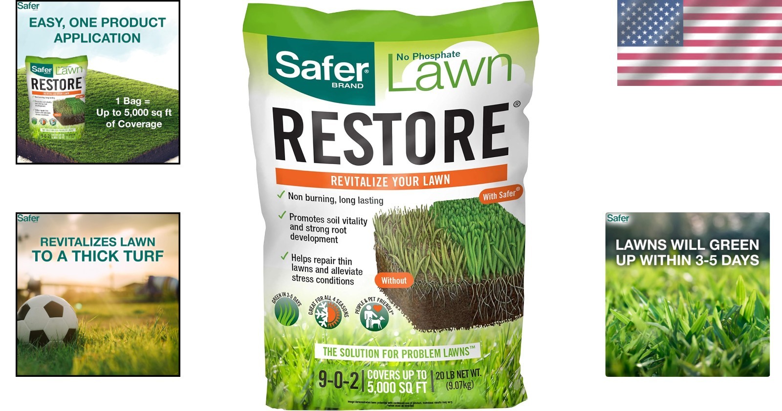 Lawn Restore 20 lb Granular Fertilizer – Safe for Kids & Pets, 9-0-2 NPK Formula