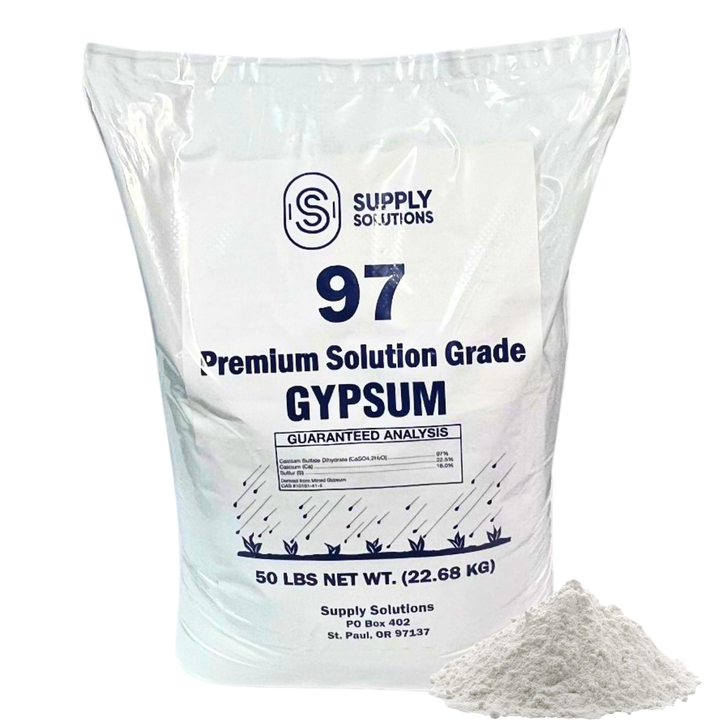Premium 97 Solution Grade Gypsum – Organic Fast Acting Gypsum for Soil – 50 Lbs
