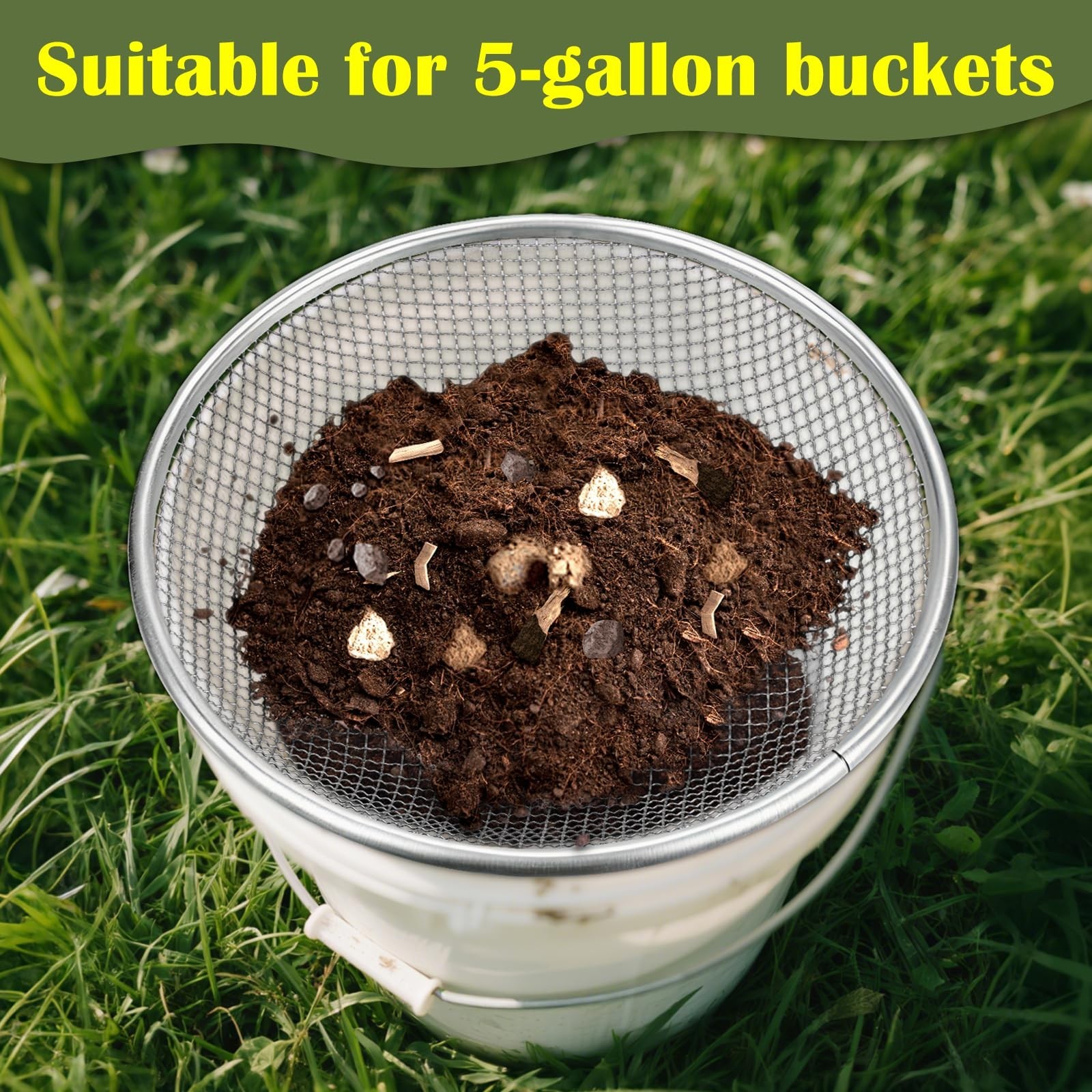 2PCS 1/4 Inch Mesh Soil Sifter for Gardening,Compost Sifter for 5 Gallon Buck…