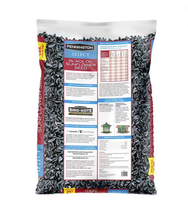Pennington Select Black Oil Sunflower Seed Wild Bird Dry Feed, 40 lb. Bag
