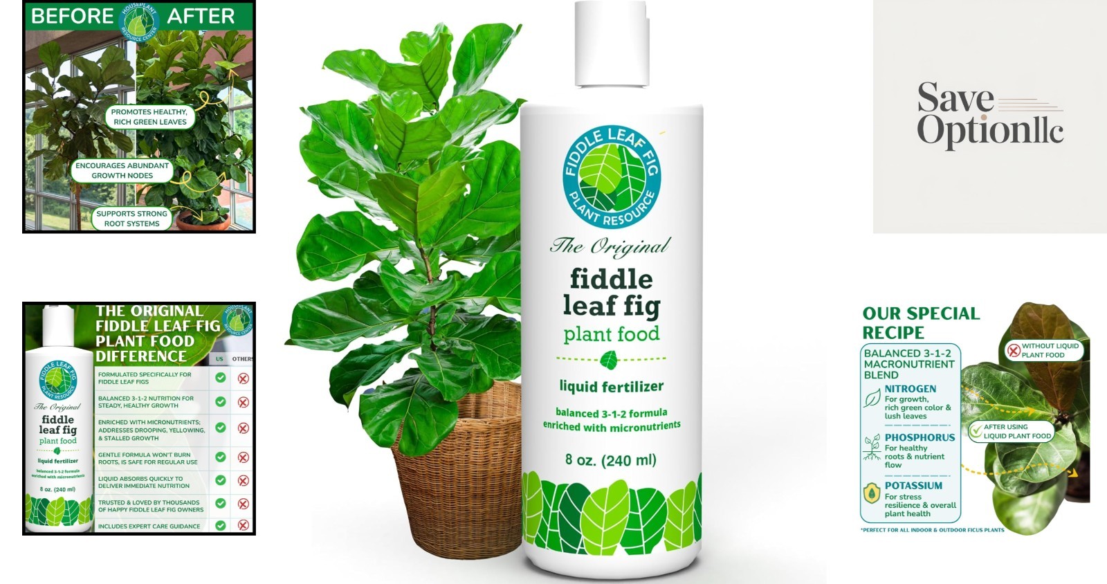 Fiddle Leaf Fig Nutrient Boost – 8 oz 3-1-2 Liquid Fertilizer with Care E-Book