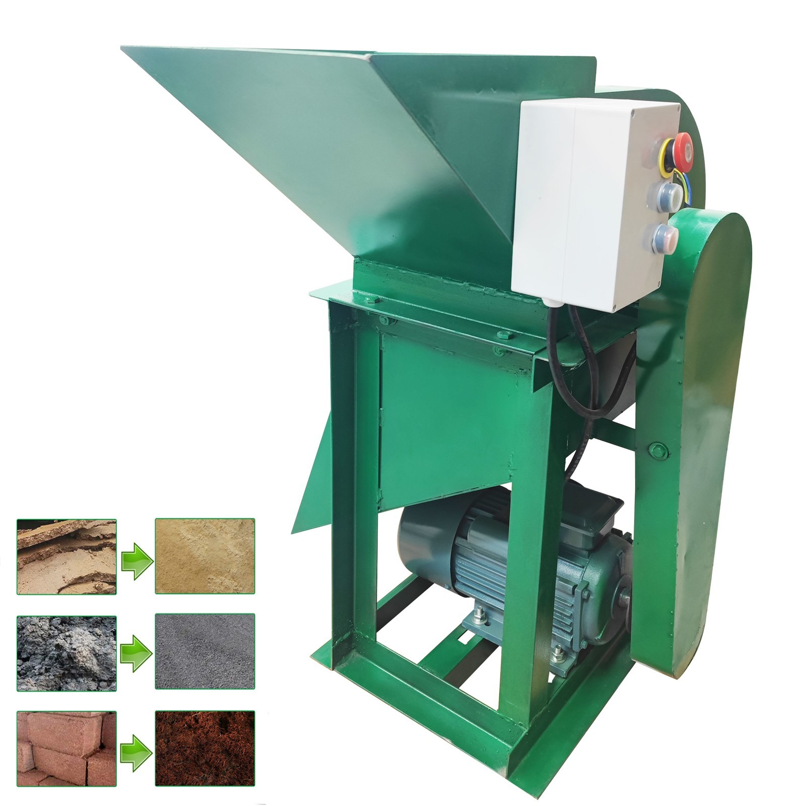 220V Soil Crusher Organic Fertilizer Crusher 3mm Screen 12 Hammer Blade 2-3Ton/H