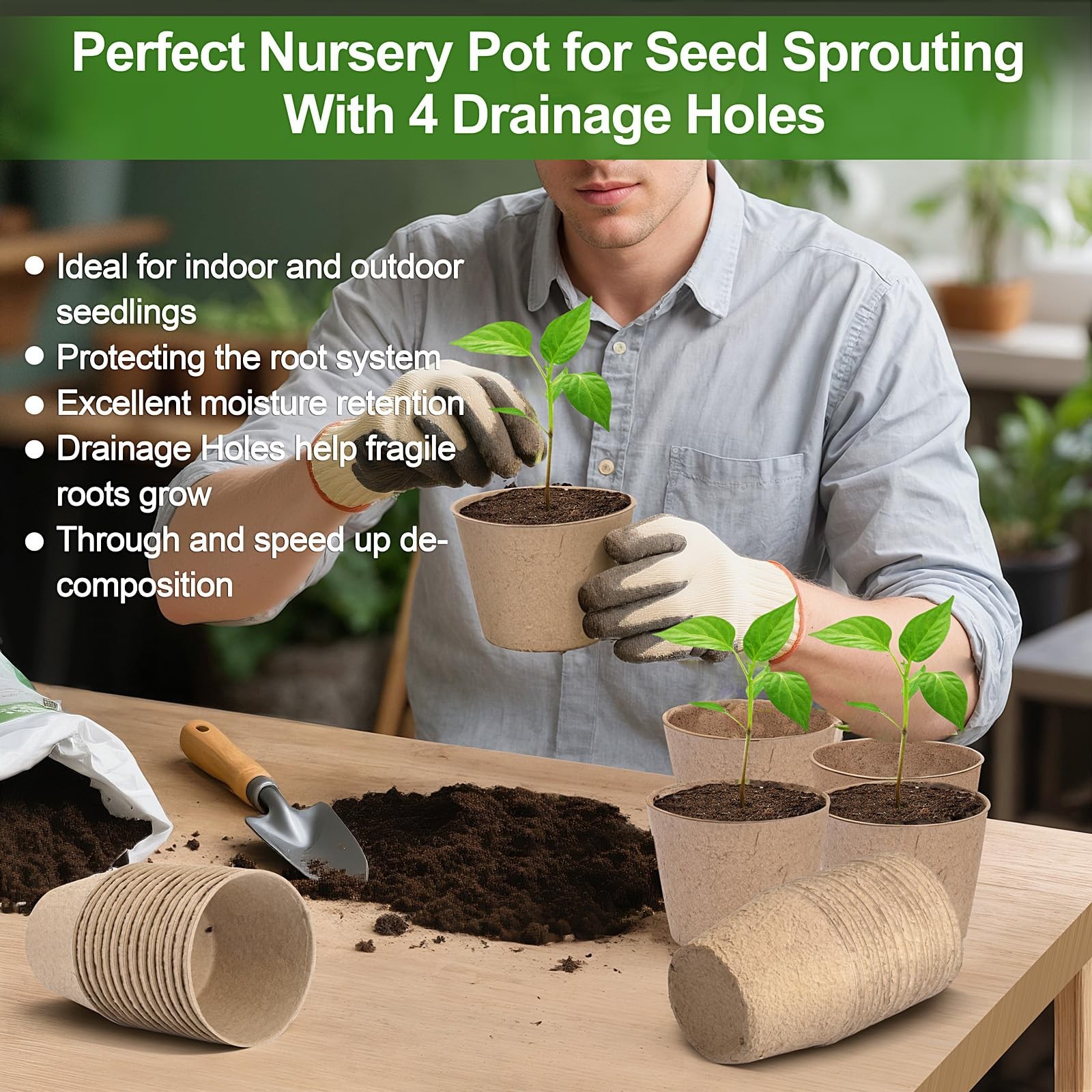 Peat Pots, 60 Pack Plant Starter Round Nursery Pot with Drainage Holes, Garde…