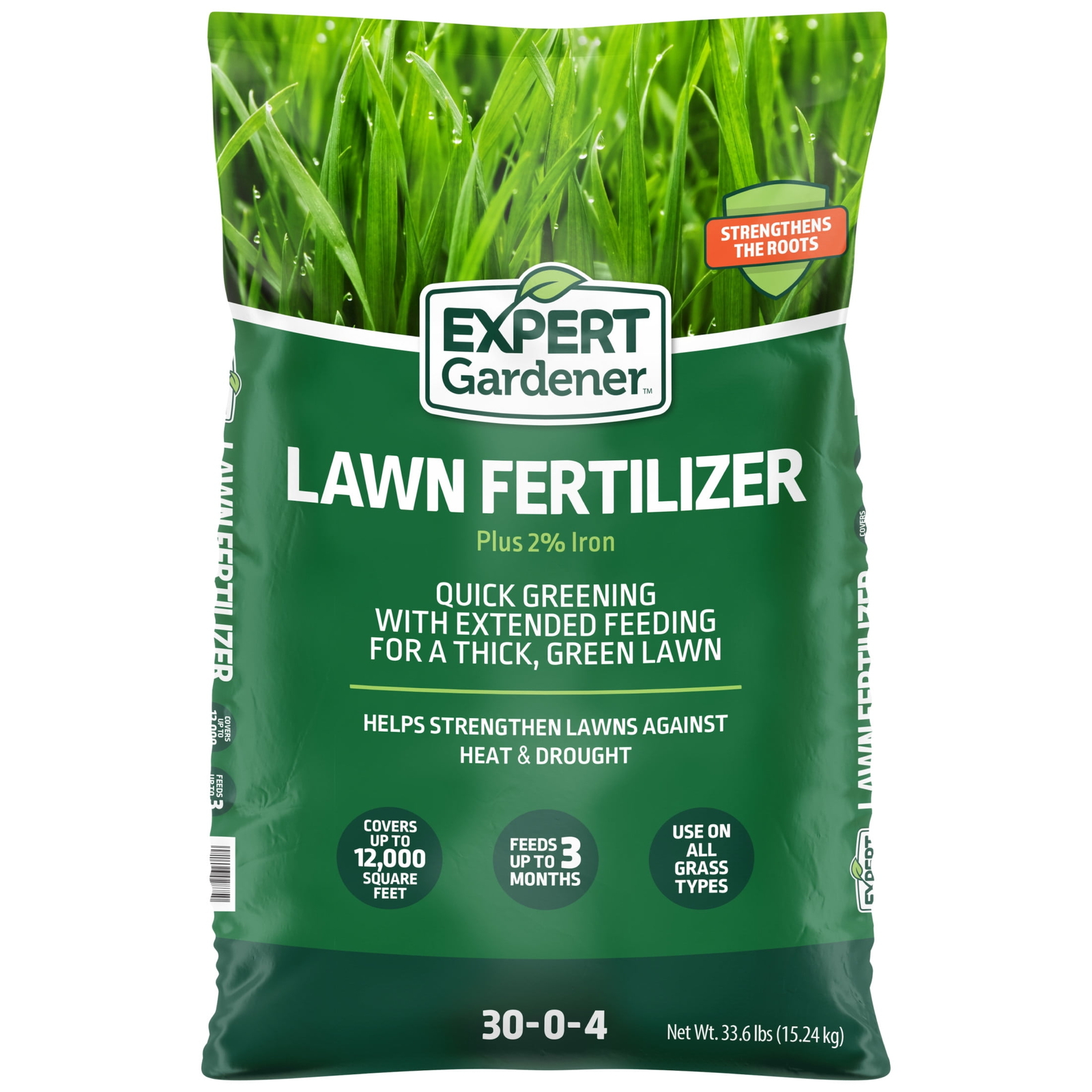 Lawn Food Fertilizer 30-0-4, Plus 2% Iron, 33.6 lb., Covers 12,000 Sq. ft.