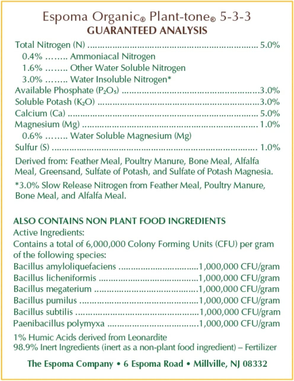 Espoma Organic Plant-Tone 5-3-3 Natural & Organic All Purpose Plant Food; 36 Lb