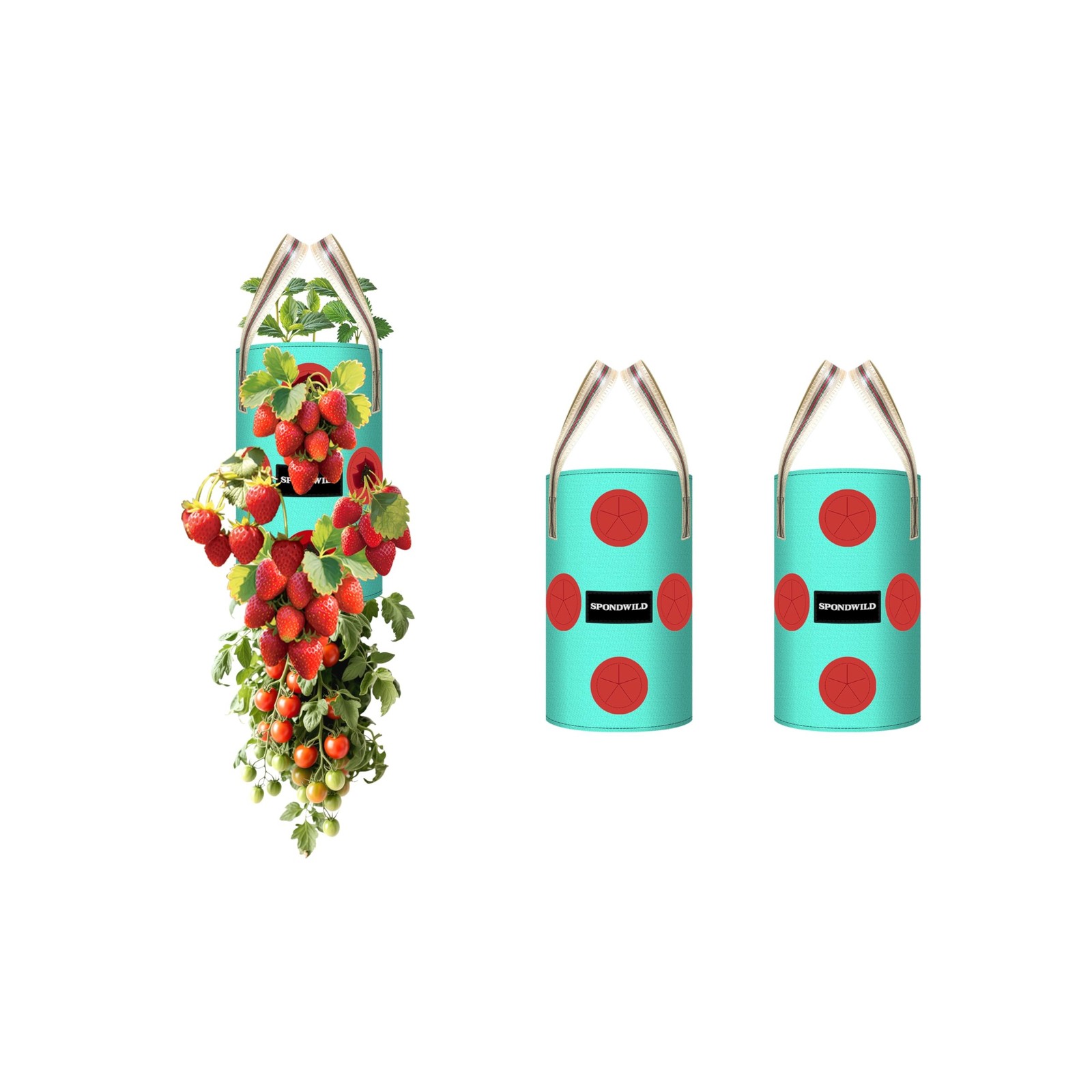 3 Pack Hanging Strawberry Planter Bags, 1 Gallon Hanging Grow Bags with Botto…