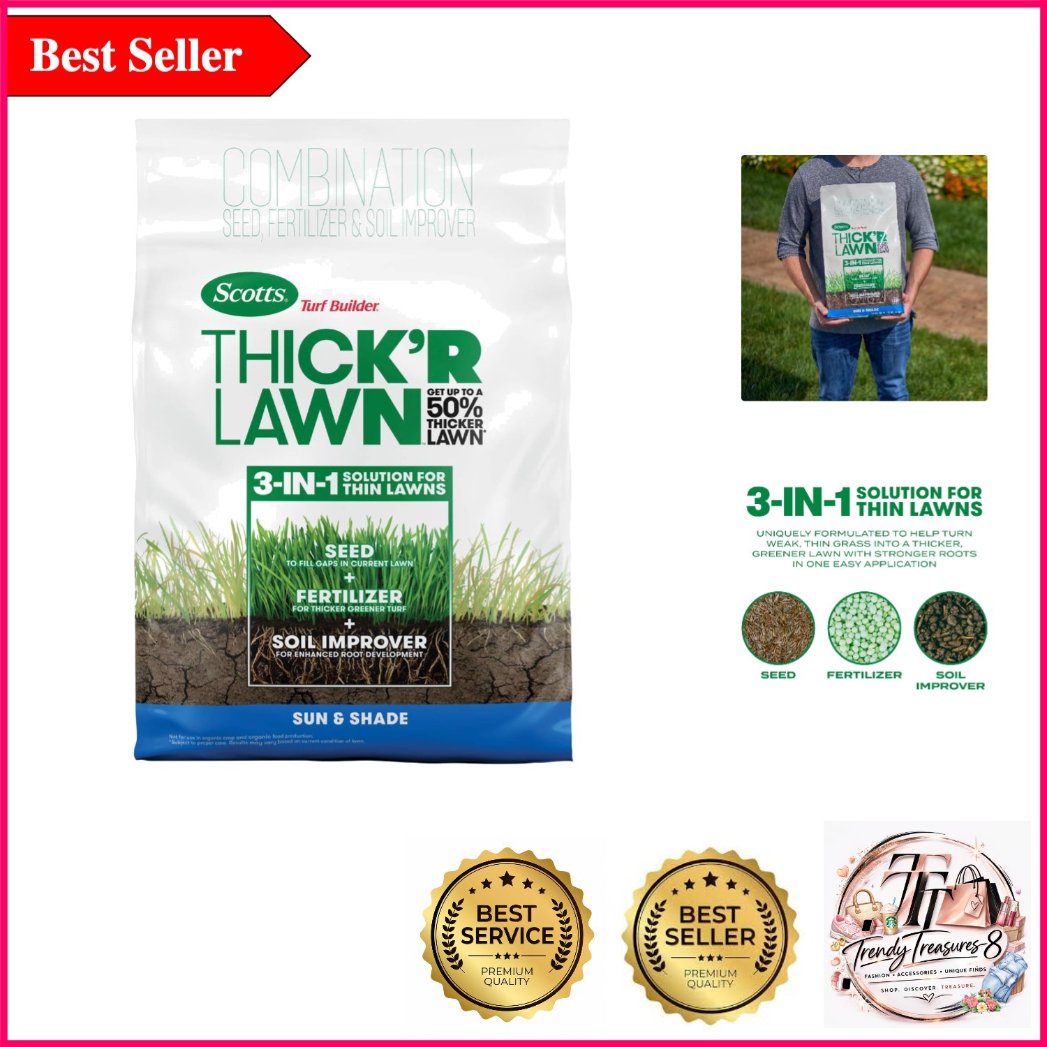 Turf Builder Thick’R Lawn Sun & Shade: 3-in-1 Grass Seed, Fertilizer & Soil I…
