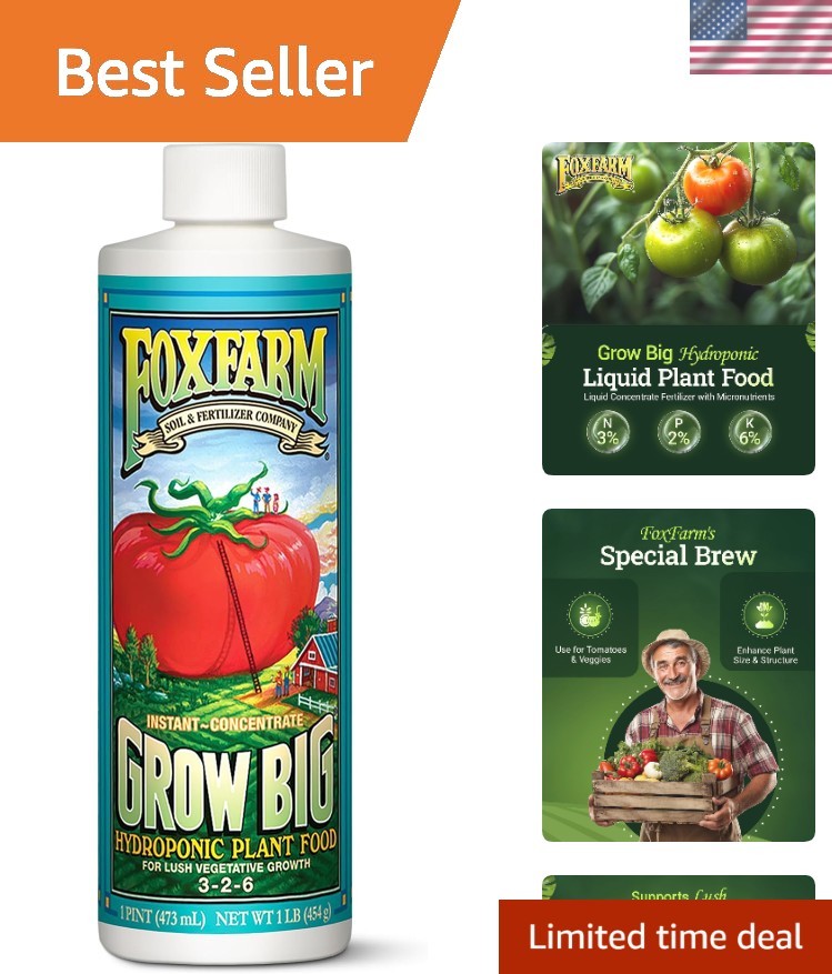 Grow Big Hydroponic Plant Food – 3-2-6 Liquid Plant Fertilizer for Lush Veget…
